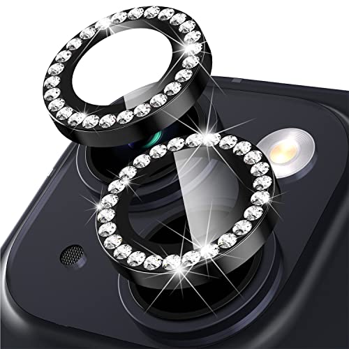 Suoman for iPhone 14 6.1 inch / 14 Plus 6.7 inch Camera Lens Protector, 9H Tempered Glass Film, [Does not Affect Night Shots] Metal Frosted Diamonds Independent Protective Cover- Diamond Black - color: Diamond Black