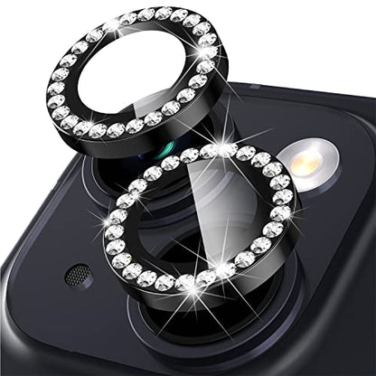 Suoman for iPhone 14 6.1 inch / 14 Plus 6.7 inch Camera Lens Protector, 9H Tempered Glass Film, [Does not Affect Night Shots] Metal Frosted Diamonds Independent Protective Cover- Diamond Black - color: Diamond Black