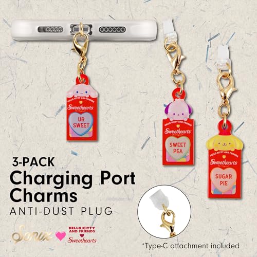 Sonix x Sanrio Dust Plugs - USB C + Lightning Compatible - Charging Port Charms (3 Pack) | Hello Kitty and Friends x Sweethearts - Cinnamoroll, Pochacco, Pompompurin - color: Sanrio x Sweethearts - Cinnamoroll, Pochacco, Pompompurin