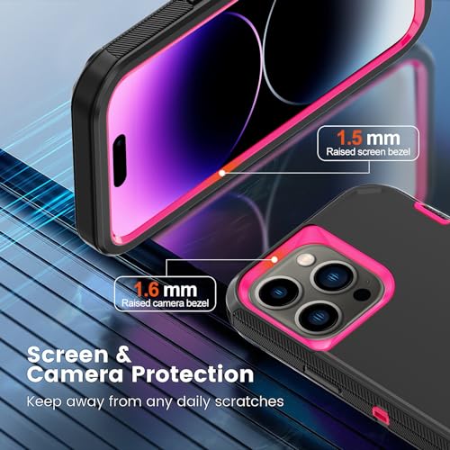 for iPhone 14 Pro Max Case with 2 Screen Protector,Heavy Duty Shockproof Drop Protection Rugged 3-Layer Military Tough Durable Protective Cover for Apple iPhone 14 Pro Max6.7 (Black/Rose) - color: Black/Rose