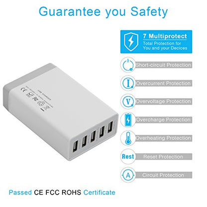 Desktop 5 Port USB Wall Charger 40W 8A, USB Hub Charging Station - color: Power Charger (5Port Hub)