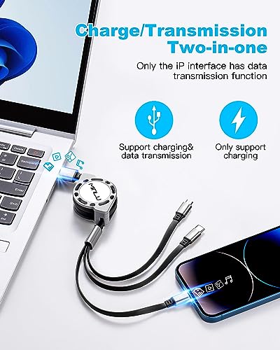 Multi Charging Cable 3A, Retractable Car Charger Cord for Multiple Devices