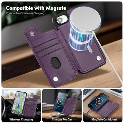 SkyEagle Compatible with MagSafe iPhone 17e / 16e Case Wallet,Purple | Magnetic Clasp,RFID Blocking,PU Leather,Flip Folio Shockproof Phone Cover,with Credit Card Slots & Kickstand for Men & Women - color: Purple