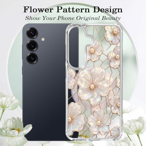 for Samsung Galaxy S24/S25 Magnetic Case【Compatible with MagSafe】 Aesthetic Oil Painting Stained Glass Flower Design, Slim Fit Hard PC Back Shockproof Cute Clear Phone Cover, Light Pink - color: Light Pink, size: Galaxy S25/S24