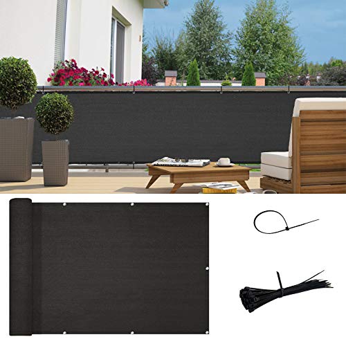 SUNNY GUARD 3' x 16' Balcony Privacy Screen, HDPE Patio Railing Cover Fence - color: Black, size: 0 3' x 1 6'