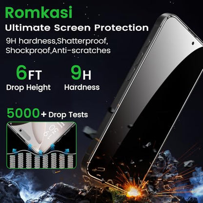 Romkasi 4 Pack Privacy Screen Protector for iPhone 16 Pro Max 6.9 Inch with 4 Pack Camera Lens Protector, Anti Spy Tempered Glass Film, Anti-Scratch, Touch Sensitive, Case Friendly - color: iPhone 16 Pro Max