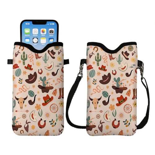 Cell Phone Sleeve Pouch with Adjustable Strap - Western Cowboy - color: Cowboy