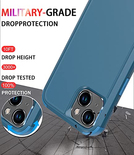 Diverbox for iPhone 14 Case [Shockproof] [Dropproof] [Tempered Glass Screen + Camera Lens Protector],Heavy Duty Protection Phone Case Cover for Apple iPhone 14 (Blue-3in1) - color: BLUE-3in1