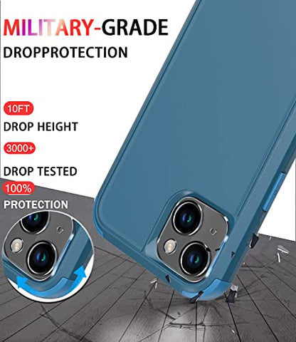Diverbox for iPhone 14 Case [Shockproof] [Dropproof] [Tempered Glass Screen + Camera Lens Protector],Heavy Duty Protection Phone Case Cover for Apple iPhone 14 (Blue-3in1) - color: BLUE-3in1