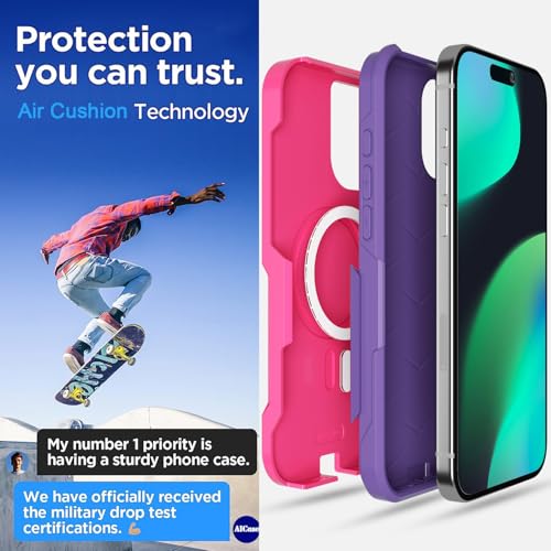 AICase for iPhone 16 Plus Case [Compatible MagSafe],Heavy Duty 20 FT Drop Protection Full Body Rugged Shockproof Military Protective Tough Durable Phone Cover 6.7" for Men Women_3 - color: Pink/Purple with Magsafe