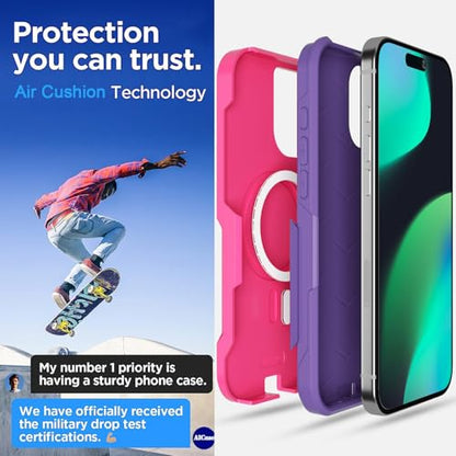 AICase for iPhone 16 Plus Case [Compatible MagSafe],Heavy Duty 20 FT Drop Protection Full Body Rugged Shockproof Military Protective Tough Durable Phone Cover 6.7" for Men Women_3 - color: Pink/Purple with Magsafe