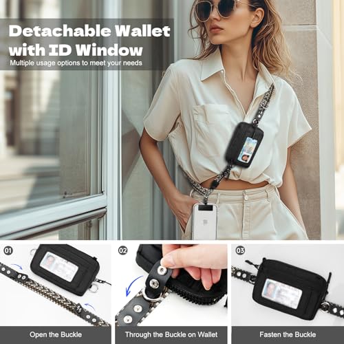 TiMOVO Clip and Go Phone Strap with Wallet, Black & Brown Contrast V - color: Black & Brown Contrast V, style: Classic
