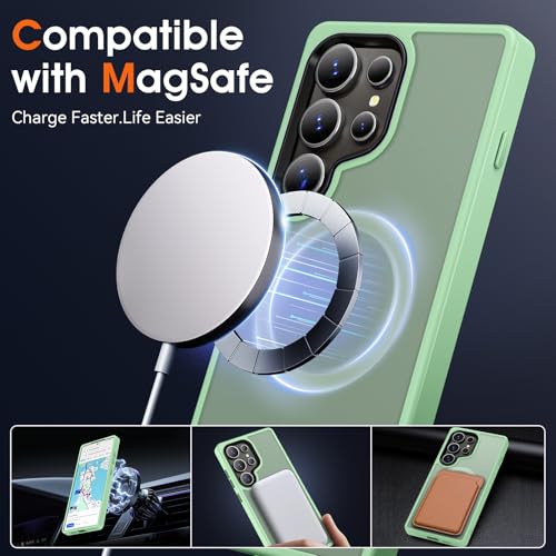 Oterkin Magnetic for Samsung Galaxy S25 Ultra Case Matte [Compatible with MagSafe][Frosted Translucent][Military Grade Protection][Shockproof Anti-Scratch] Slim S25 Ultra Phone Case (Green) - color: S25 Ultra-Green, size: Galaxy S25 Ultra Case