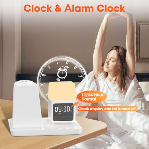 Wireless Charger for Samsung Charging Station with Digital Clock-Alarm - color: White