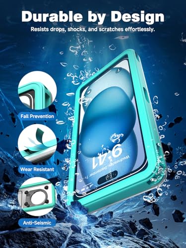 APRUT Waterproof Phone Pouch Case 7.5", 2025 Upgraded IPX8 Waterproof Phone Case for Snorkeling, Universal Fit for iPhone 16 Pro Max 15 14 13, Galaxy S25, Beach Vacation Essentials (Cyan) - color: Cyan