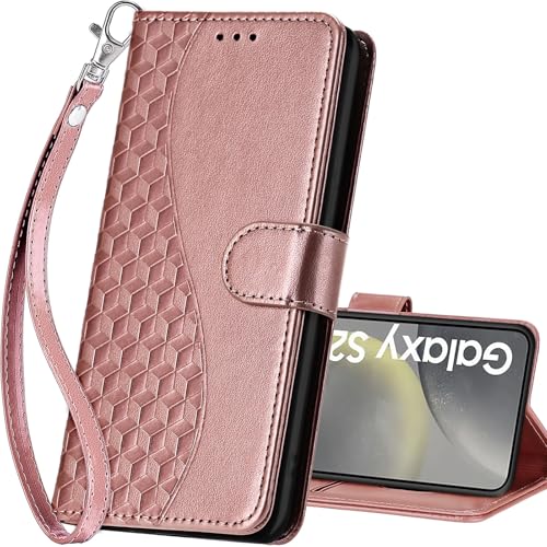 for Samsung Galaxy S25 Wallet case, Rose Gold | 3 Card Holders, Kickstand, Shockproof TPU Shell, PU Leather, Magnetic Closure, Protective Flip Folio Cover, Women - color: 5