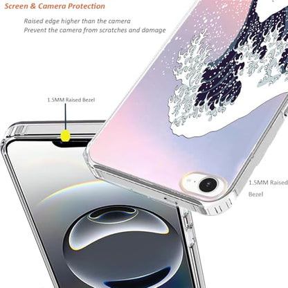 for iPhone 17e & 16e Case: Slim Clear Matte Cute Flowers Floral Design for Girls Women Military Grade Drop Protection TPU Bumper Shockproof Silicone Phone Cover (Great Wave) - color: Great Wave