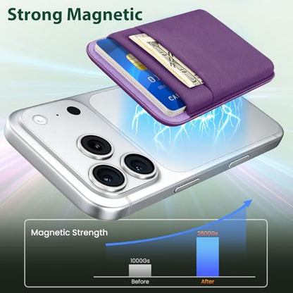 takyu Wallet Compatible with Magsafe, Stretchy Cloth Fabric 2600Gs Secure Magnetic Strength Minimalist Wallet Phone Credit Card Holder Compatible with iPhone 17 16 15 14 13 12 Series Purple - color: Purple