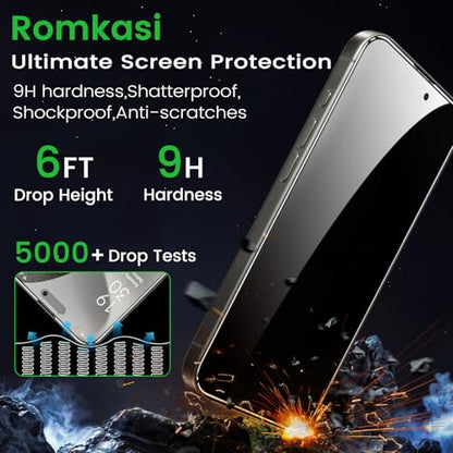 Romkasi 4 Pack Privacy Screen Protector for iPhone 15 Pro Max 6.7 Inch with 4 Pack Camera Lens Protector, Anti Spy Tempered Glass Film, Anti-Scratch, Touch Sensitive, Case Friendly - color: iPhone 15 Pro Max