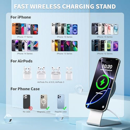 Magnetic Wireless Charger for Apple iPhone 17 Mag Safe Charging,USB-C Charger Block & 6FT 15W Fast Wireless Charging Pad Stand for iPhone 17/17Air/17Pro/17 ProMax/16/16 Plus/15/14/13/12 Series,AirPods