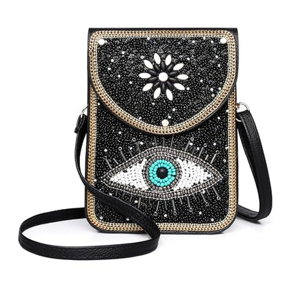 Small Crossbody Bags for Women, Cell Phone Shoulder Bag Boho Wallet Purse - color: Black Eye