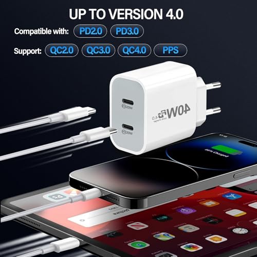 European USB C Charger, 40W PD4.0 European Travel Plug Adapter