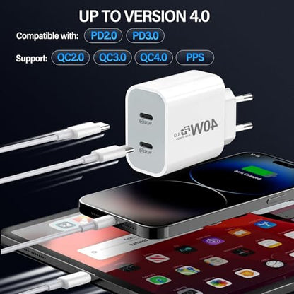 European USB C Charger, 40W PD4.0 European Travel Plug Adapter
