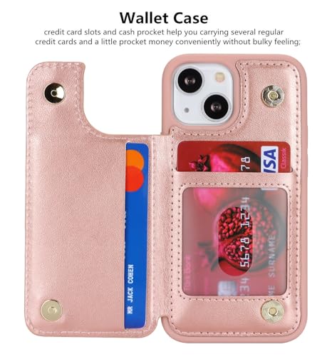 iCoverCase Compatible with iPhone 13 Mini Case with Card Holder, Wallet Phone Case for Women Men RFID Blocking PU Leather Protective Case 5.4 Inch (Rose Gold) - color: Rose Gold