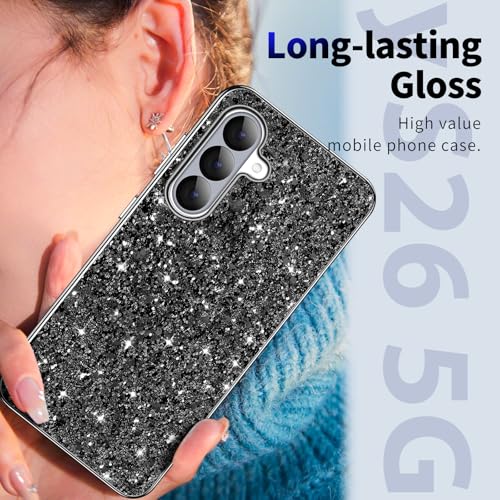 Galaxy S26 Glitter Case for Samsung Galaxy S26 5G Phone Case for Women Girls, Slim Ultra Thin Matte Back Shockproof Full Body Protective Cover for Samsung S26 5G, Crystal Bling Case, 2026 (Black) - color: Black