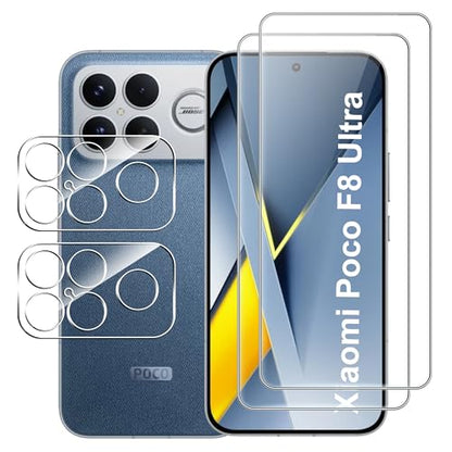 for Xiaomi POCO F8 Ultra 5G Screen Protector with Camera Lens Protector, 9H Hardness Anti-Scratch Tempered Glass flim, Case Friendly, Anti-Fingerprint,Anti-Scratch (2+2 PACK) - color: POCO F8 Ultra