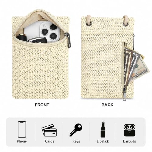 Small Crossbody Women Cell Phone Purse Wallet Bag With Shoulder Strap - color: Beige/Straw