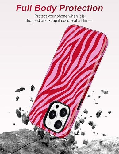 Jusy Magnetic Zebra Phone Case for iPhone 17 Pro Max,Red | Compatible with MagSafe, Cute Aesthetic Zebra Design, TPU and PC Protective Shockproof Cover - color: Red