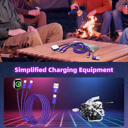 Travel Essentials 3in2 Multi Charging Cable for Apple Watch Charger,2PC 5FT - color: Dark Purple, size: AC to C+L+iWatch
