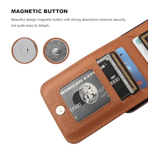 KIHUWEY for iPhone 17 Pro Max Wallet Case Card Holder, Lichee Light Brown | Credit Card Slots, PU Leather, Kickstand, Flip Heavy Duty Protection Cover for Men and Women - color: Lichee Light Brown