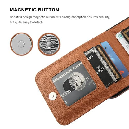 KIHUWEY for iPhone 17 Pro Max Wallet Case Card Holder, Lichee Light Brown | Credit Card Slots, PU Leather, Kickstand, Flip Heavy Duty Protection Cover for Men and Women - color: Lichee Light Brown