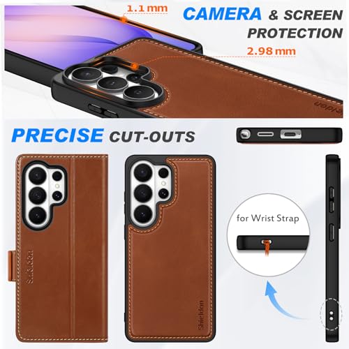 SHIELDON Detachable Leather Case Wallet for Galaxy S26 Ultra, Retro Brown | Genuine Leather, Kickstand, Magnetic Closure, RFID Blocking, Credit Card Slot, 2 in 1 Design, Folio Shockproof Cover - color: Retro Brown