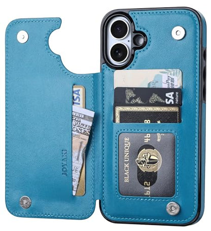 Wallet Case Compatible with iPhone 16 Plus 6.7”, Slim Protective Case with Card Holder,Premium PU Leather Kickstand Card Slots Case with Double Magnetic Clasp-Blue - color: Blue-F, size: iphone 16 Plus 6.7"