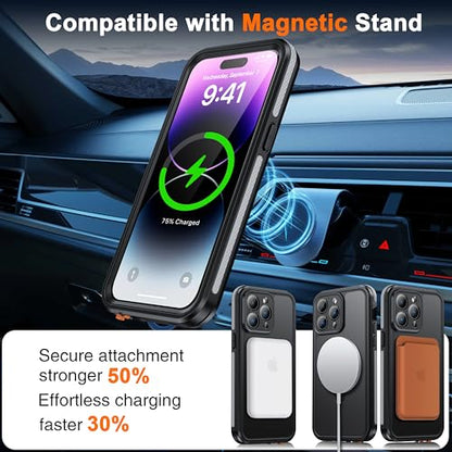Oterkin Magnetic Stand for iPhone 14 Pro Case Waterproof IP68, Black - color: Black, size: iPhone 14 Pro