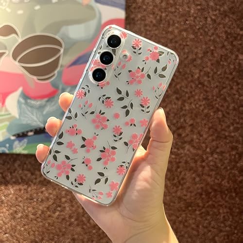 for Samsung Galaxy S24 Case, Floral Flowers Cute Aesthetic Clear Floral Pattern Case for Women Girls,Transparent Slim Soft Shockproof Cover for S24,Green Branch Flower - color: Green Branch Flower, size: for Samsung Galaxy S24