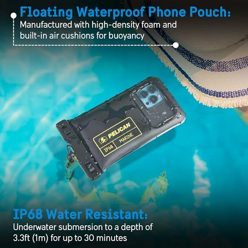 Pelican Marine Waterproof Phone Pouch (Regular) -Black/Hi-Vis Yellow | Touchscreen IP68 Floating Waterproof Phone Case w/Detachable Lanyard - Fits All Phones - Beach Cruise Ship Travel Essentials - color: Black/Neon - 1 Pack - Regular, size: Regular, styl