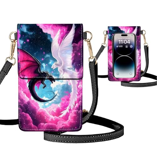 Small Crossbody Bags for Women Touchscreen Cell Phone Bag Cross Body Purses with adjustable Strap,Gifts For Teenage Girls - color: Dragons In Pink Cloudy