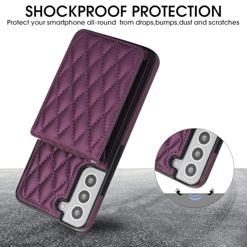Phone Case for Samsung Galaxy S22 5G Wallet Cover with Tempered Glass Screen Protector Credit Slot Card Holder Crossbody Strap Stand RFID Blocking S 22 22S 4G G5 6.1 inch Women Men Girls Dark Purple - color: Dark Purple