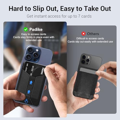 Padike for Magsafe Wallet, Magnetic Phone Wallet with Elastic Band for Extra Card Storage, Magnetic Card Holder with Adjustable Kickstand (Black) - color: Black