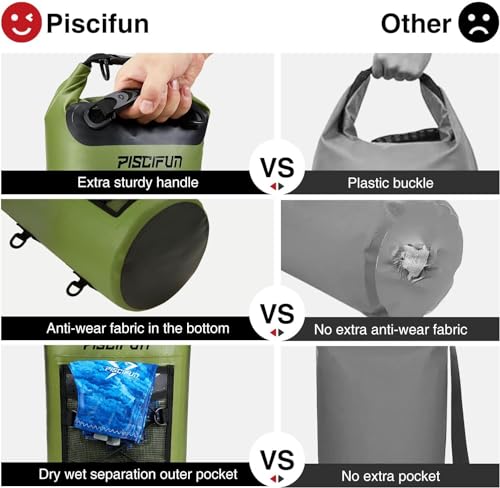 Piscifun Dry Bag, Waterproof Floating Backpack 10L/20L/30L/40L | Waterproof Phone Case, Adjustable shoulder straps, Roll-top closure keeps gear dry, Ideal for Boating, Kayaking, Fishing - color: Army Green, style: 40l