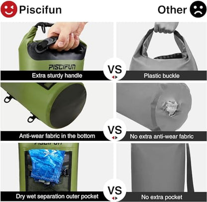 Piscifun Dry Bag, Waterproof Floating Backpack 10L/20L/30L/40L | Waterproof Phone Case, Adjustable shoulder straps, Roll-top closure keeps gear dry, Ideal for Boating, Kayaking, Fishing - color: Army Green, style: 40l