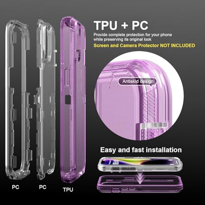 Follaroma for iPhone 13 Case, Shockproof, Crystal Purple | Heavy Duty Shockproof Protection Phone Cases, Anti-Drop, Dual Layer Transparent Rugged Protective Cover, 6.1 inch - color: Purple, size: iPhone 13 6.1’
