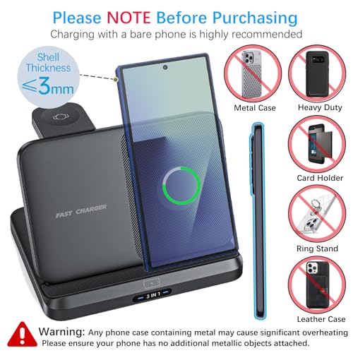 for Samsung Galaxy Z Fold 8 Ultra 7 6 Wireless Charger Station, 3 in 1 Foldable Wireless Charging Stand Fast Charging Dock for Galaxy Z Flip 8 / Galaxy S26/S26 Ultra/Galaxy Watch/Galaxy Buds