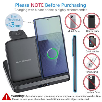 for Samsung Galaxy Z Fold 8 Ultra 7 6 Wireless Charger Station, 3 in 1 Foldable Wireless Charging Stand Fast Charging Dock for Galaxy Z Flip 8 / Galaxy S26/S26 Ultra/Galaxy Watch/Galaxy Buds