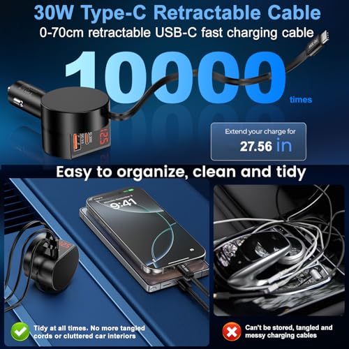 Retractable Car Charger, 2-Pack 78W 3 in 1 Car Charger USB C Fast Charger - color: Black-2Pcs