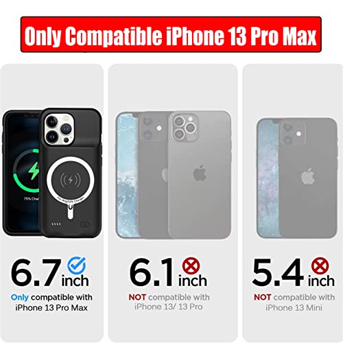 Battery Case for iPhone 13 Pro Max, Full Encircle 12000mAh High Capacity Rechargeable Portable Charger Case Extended Battery Compatible with iPhone 13 Pro Max (6.7 inch) Wireless Charging Case-Black - size: iPhone 13 Pro Max